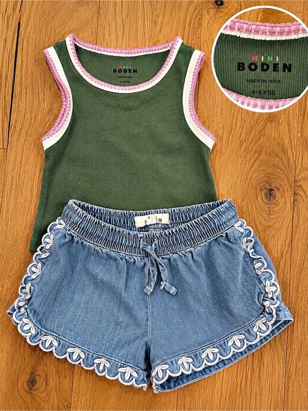 Mini Boden Girls Size 4-5YRS Green & Blue Set Like New